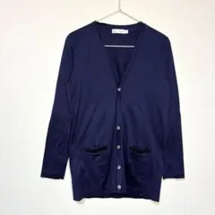 SUNSPEL 長袖カーディガン　Vネック ミディ丈　前ポケット　ネイビー（S）のサムネイル