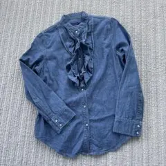 UNITED ARROWSフリル付きダークブルー長袖シャツ