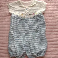 水色リボン模様ロンパース 50-60cm