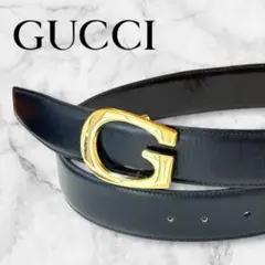 美品✨GUCCI Gロゴ バックル ベルト レザー 本革 ブラック ゴールド