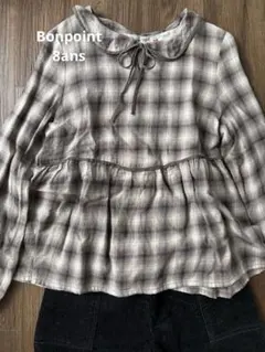 Bonpoint チェック柄襟付き長袖ブラウス　8ans
