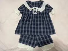 DAY CLOSET レトロチェックビッグフリルカラールームウェア ネイビー