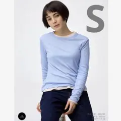 GU ソフトシアークルーネックT(長袖) ブルー　サイズS