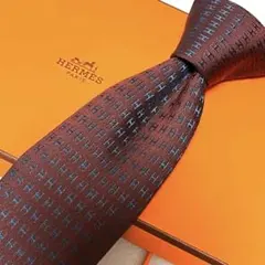 HERMES エルメス ネクタイ ファソネ ボルドー ブルー H柄 ジャガード