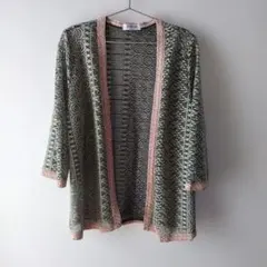 レース編み長袖カーディガン　昭和レトロ　肩パッド付き