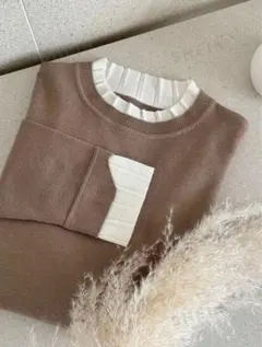 SHEIN DAZY 女性用 フリル モックネック カジュアル ゆったりセーター