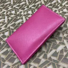 本革レザー カードケース（濃いピンク） 10枚収納 ハンドメイド品 230740