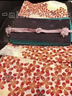 ふりふ 夏 浴衣 着物 花柄 麻の葉 黄色 (浴衣＋帯＋帯締め3点セット