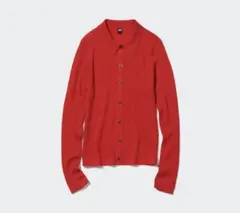 UNIQLO エクストラファインメリノリブポロカーディガン M 赤　美品