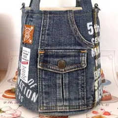 かわいいカヌレ型　トートバッグ　デニムリメイクバッグ