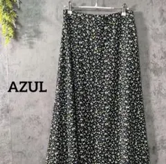 アズール　ロングスカート　フレアスカート　Aライン　小花柄　裏地あり　綺麗め　黒