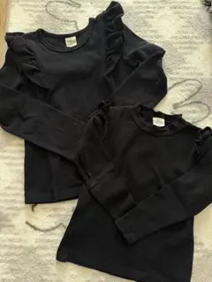 フリル付き長袖トップス 黒 2枚セット