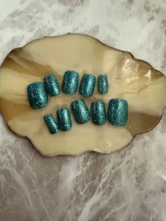 深緑グリッター ネイルチップ 10個セット