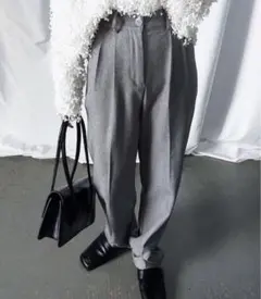 ミームセレクト 新品 太ベルトハイウエストウールライクカラータックスラックス