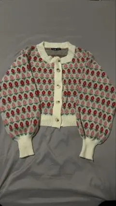 花柄ニットカーディガン ボリュームスリーブ