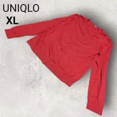 ユニクロ 長袖 UVカットクルーネックカーディガンXL 赤 羽織 防寒 春 秋