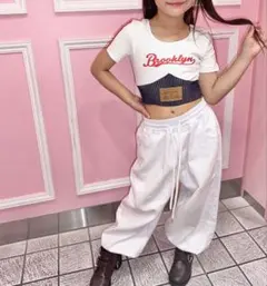キッズ ロングパンツ ホワイト 裾ゴム仕様