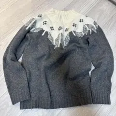 【上】コムサメンノルディック柄 グレー ホワイト セーター Mサイズ