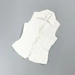 ナラカミーチェ ボーダーノースリーブフリルブラウス 開襟シャツ 白 0*KD83