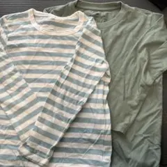 長袖カットソー 120cm ストライプ・グリーン　無印