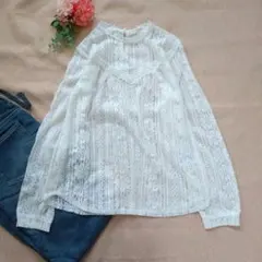 g236　cepo セポ フラワー総レース プルオーバー ブラウス ホワイト M