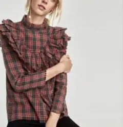 ZARA WOMAN 新品タグ付き　チェック柄フリル長袖シャツ
