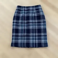 ef-deネイビー ブラックチェック柄 タイトスカート ひざ丈