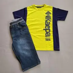 男の子150まとめ　KaepaTシャツ　デニムハーフパンツ　ストレッチ　総ゴム