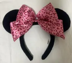 ディズニー ミニーちゃん カチューシャ ヒョウ柄 リボン 平成レトロ