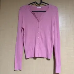ピンク リブ編み 長袖カーディガン Mサイズ