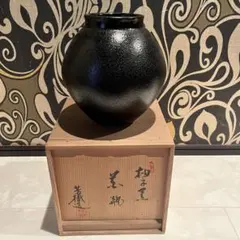 益子焼 鉄釉丸形花瓶 壺 関澤武作 共箱 花瓶 花入 骨董品 - メルカリ