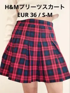 H&M 赤と青のチェック柄ミニプリーツスカート
