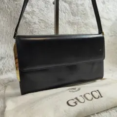 【希少】グッチ ショルダーバッグ レザー ネイビー ゴールド金具【保存袋付】