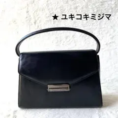 ユキコキミジマ ブラックレザーハンドバッグ フォーマルバッグ 冠婚葬祭
