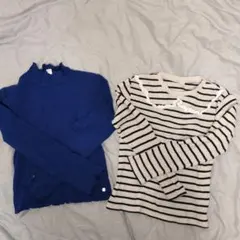 après les cours 青 フリル付ハイネック　ボーダーレース付　2枚