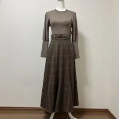 フレイアイディー　ロングワンピース　冬　チェック　ニット　ニットワンピース