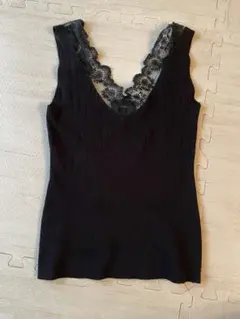 レース Vネック 黒 タンクトップ