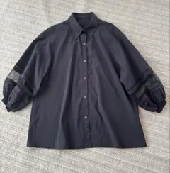 C h a m p s 黒の刺繍入り長袖シャツチュニック 綿75% 42 - メルカリ
