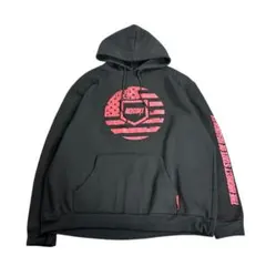 プリントパーカー　裏起毛　スウェット地　フーディー　ブラック　XL古着　7A11