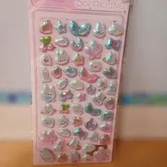 3Dレリーフクリスタルシールスパークリング　うさぎリボン花ハートどうぶつアニマル