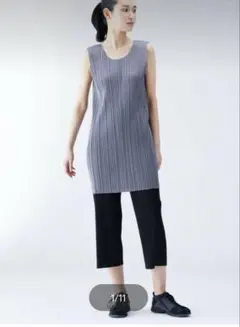 プリーツプリーズ　ワンピース　チュニック　ノースリーブ　グレー　size２ プリーツプリーズ ワンピース チュニック ノースリーブ グレー