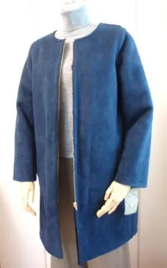 【未使用タグ付】92%OFF　ネイビー スエード風 フェイクムートン　コート　M