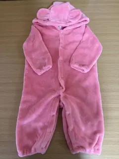 ピンク フリース クマ耳ロンパース