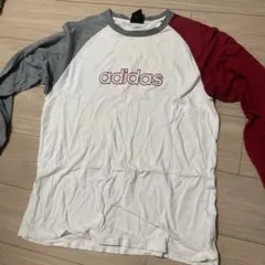 adidas ラグラン 長袖 Tシャツ ホワイト グレー レッド