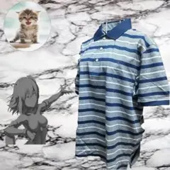 POLO ストライプ ポロシャツ グレー/ネイビー サイズXL