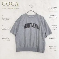 R3827【coca】 スウェットロゴTシャツ 半袖 オーバーサイズ グレー M