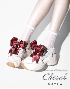 未使用 24.5cm〜MAYLA フリル リボン 厚底 スポサン スニーカー Lのサムネイル