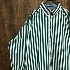 モ*ガ様 90s トミーヒルフィガー　ストライプ　長袖シャツ　白　XL YD14