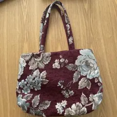 花柄バーガンディトートバッグ