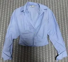 ZARA ブルーストライプ柄クロップドシャツ XS